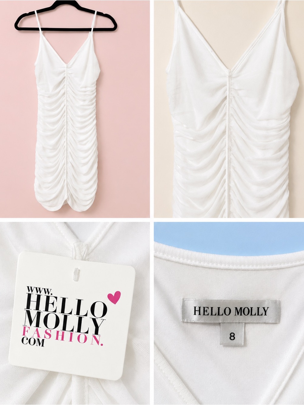 Hello Molly White Ruched Mesh Bodycon Mini Dress Size 6 (not 8) NWT